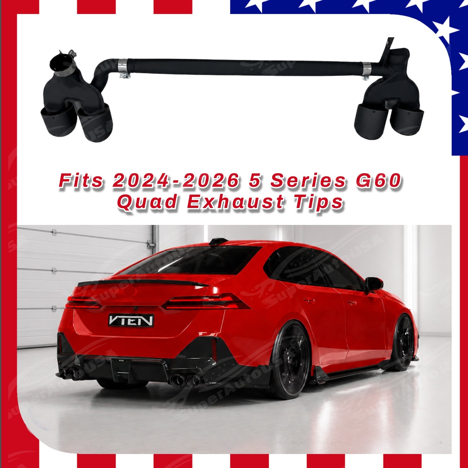 For BMW 5 Series G60 2024-2027 VTEN Gloss Black Quad Exhaust Tips Rear Upgrade