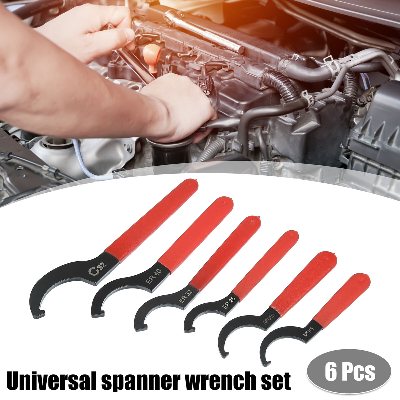 6pcs Coil Over Wrench Shock Spanner Universal Adjustable C Shape Wrenches Tool
