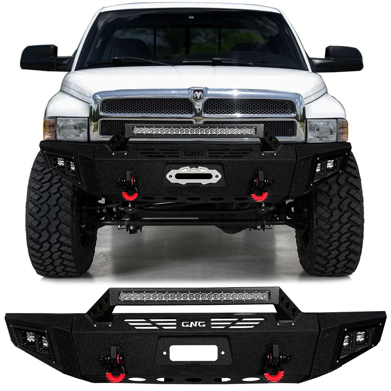 Vijay For 1994-2002 Dodge Ram 1500 2500 3500 Front/Rear Bumper With LED Lights