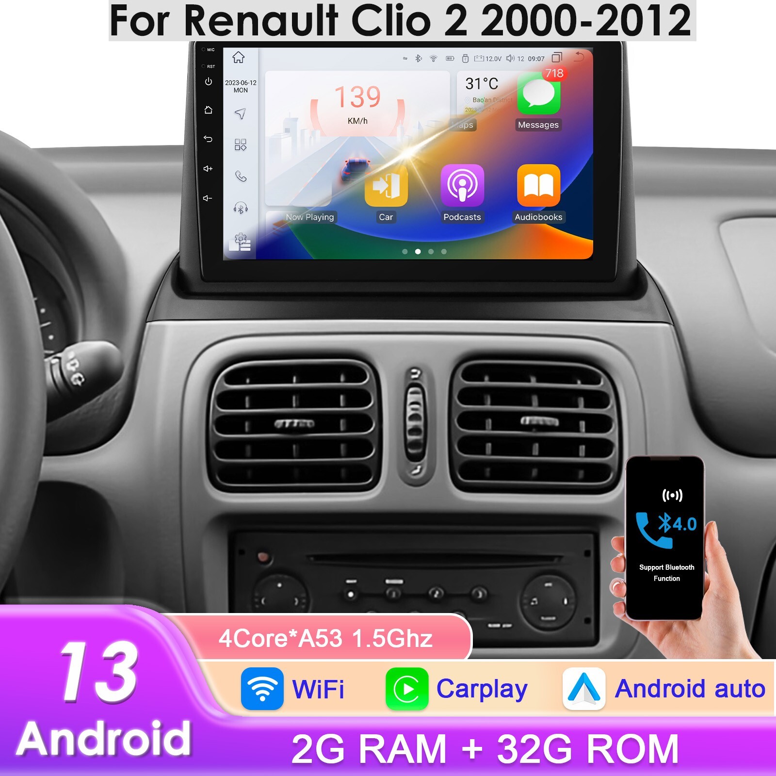 For Renault Clio 2000-2012 CarPlay 9