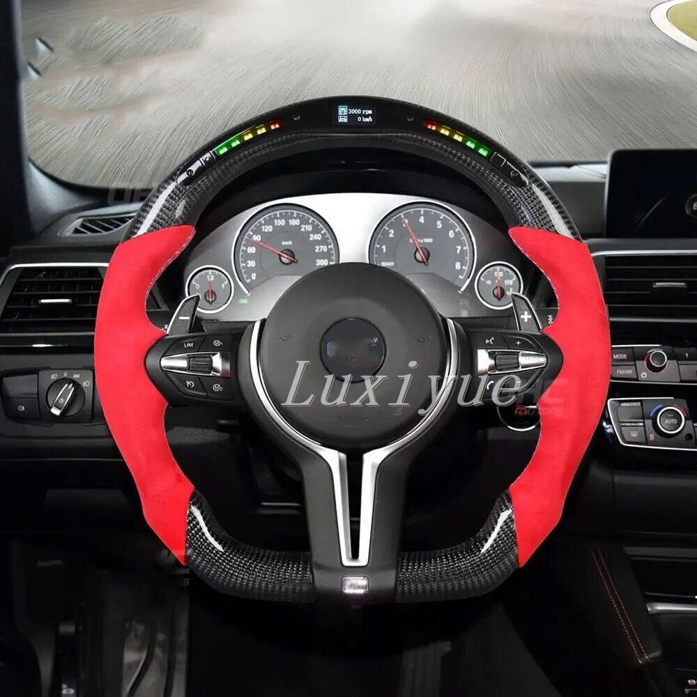 Red Alcantara+LED Carbon Fiber Steering Wheel For BMW M1-M4 F87 F80 F82 X5 X6