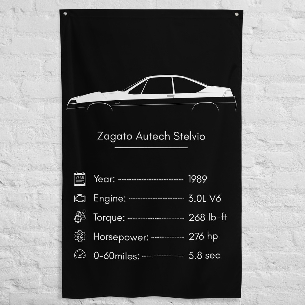 Zagato Autech Stelvio 1989 Car Silhouette Flag 3x5 ft Garage Banner Wall Decor