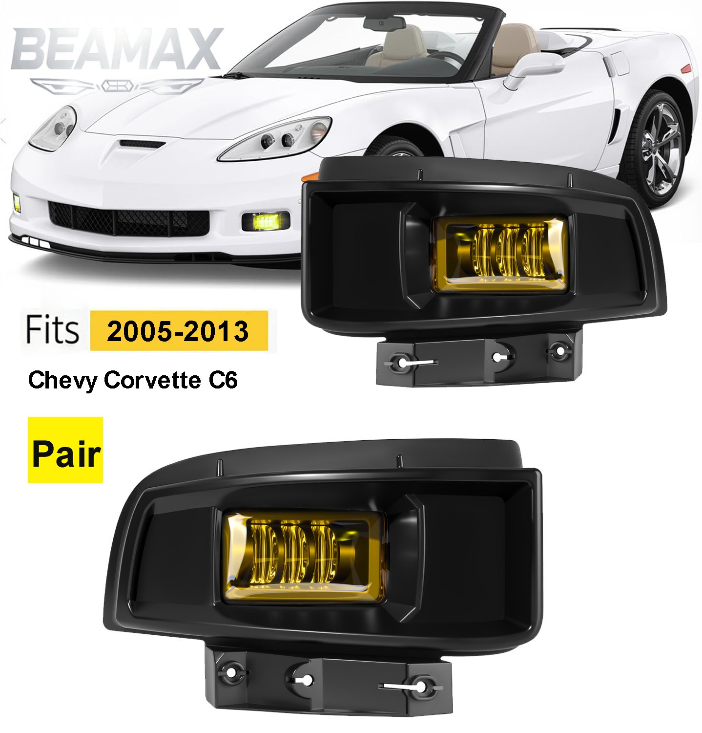 Pair For 2005-2013 Chevy Chevrolet Corvette C6 LED Fog Lights Front Bumper Lamps