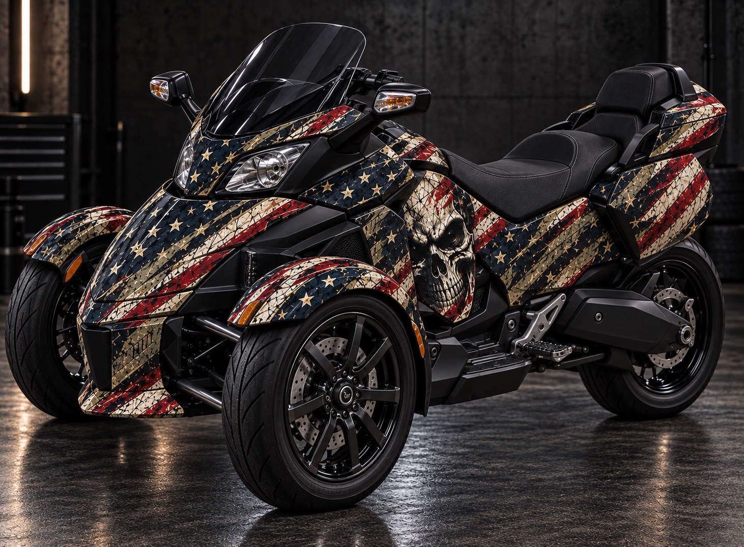 2008-2012 Can-Am Spyder GS/RS American Flag Skull Graphic Kit Wrap