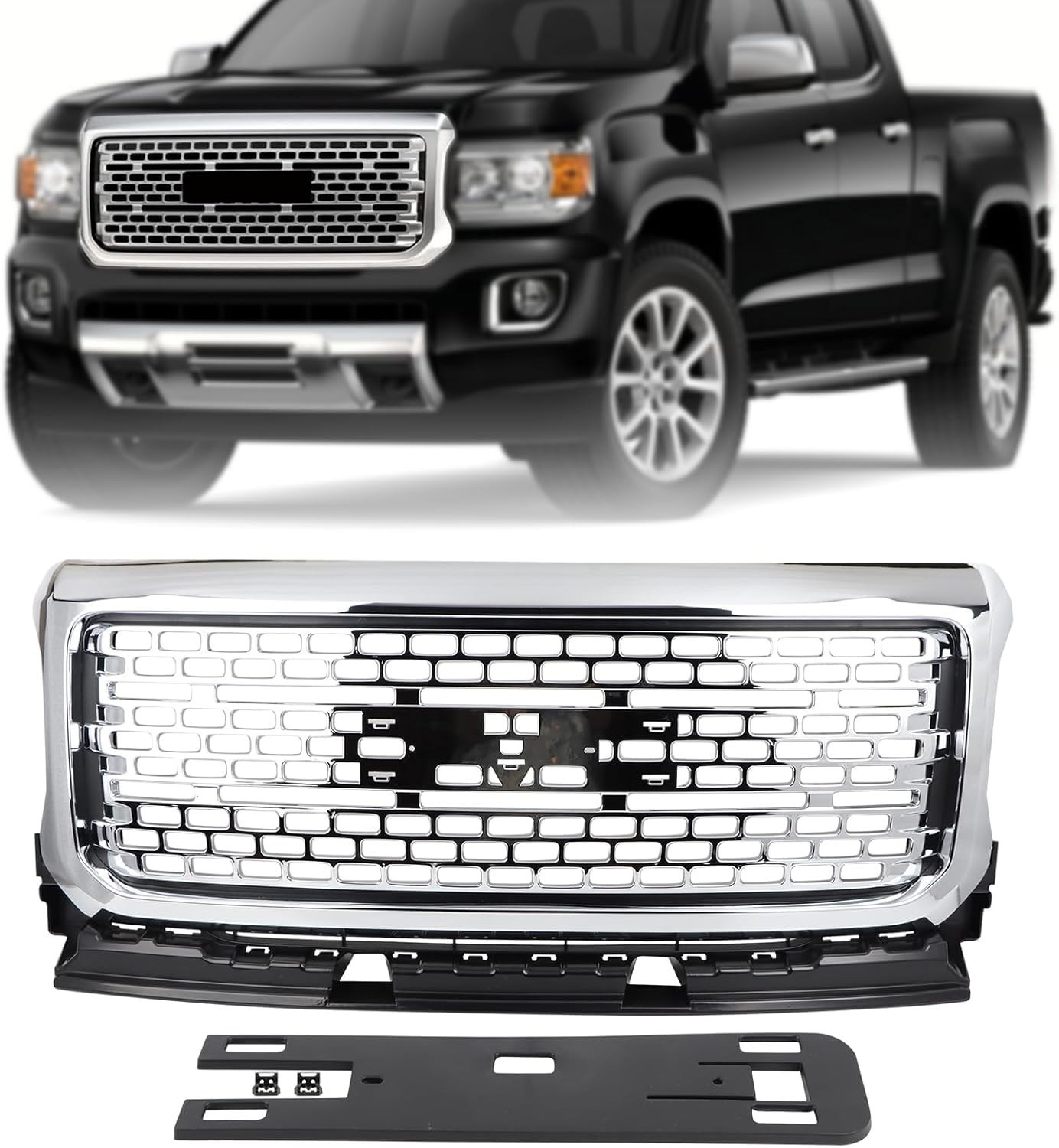 Chrome Front Upper Bumper Grille Grill Assembly For 2015-2020 GMC Canyon Denali