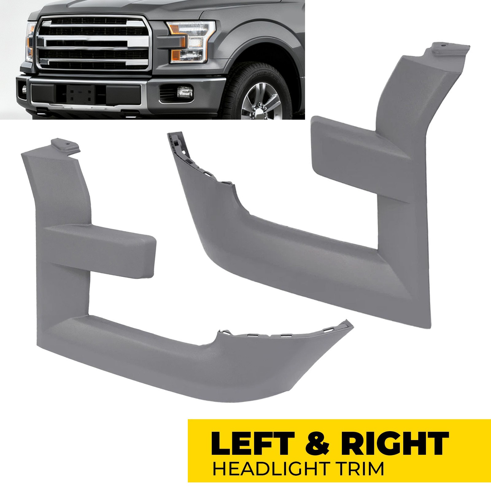 New Pair Headlight Trim Bezel Grille For Ford F150 F-150 2015-2017 Primed Gray