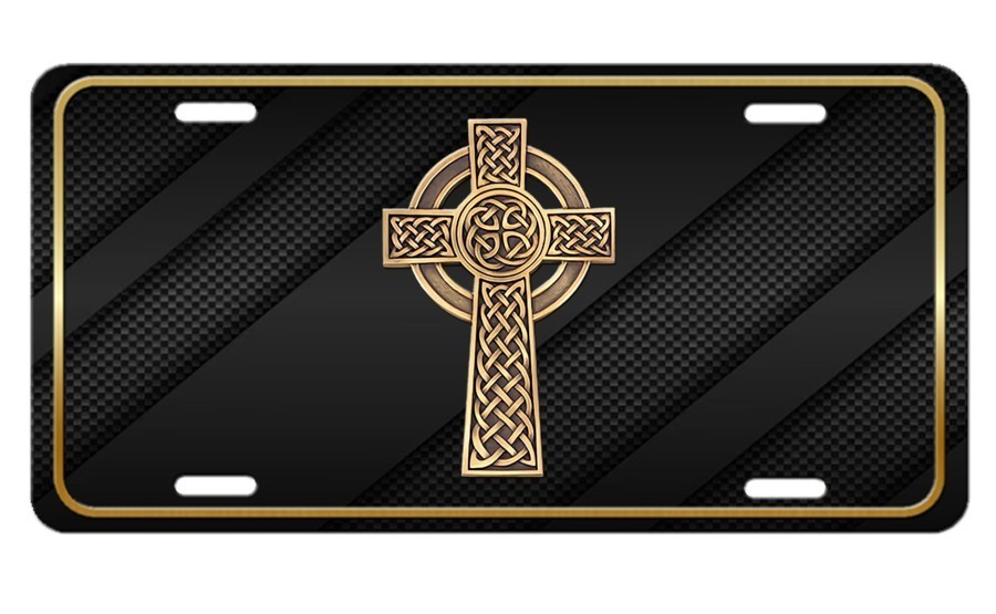 Celtic Cross Black and Gold Aluminum Metal Vanity Novelty License plate Tag Celtic Cross Black and Gold Aluminum Metal Vanity Novelty License plate Tag