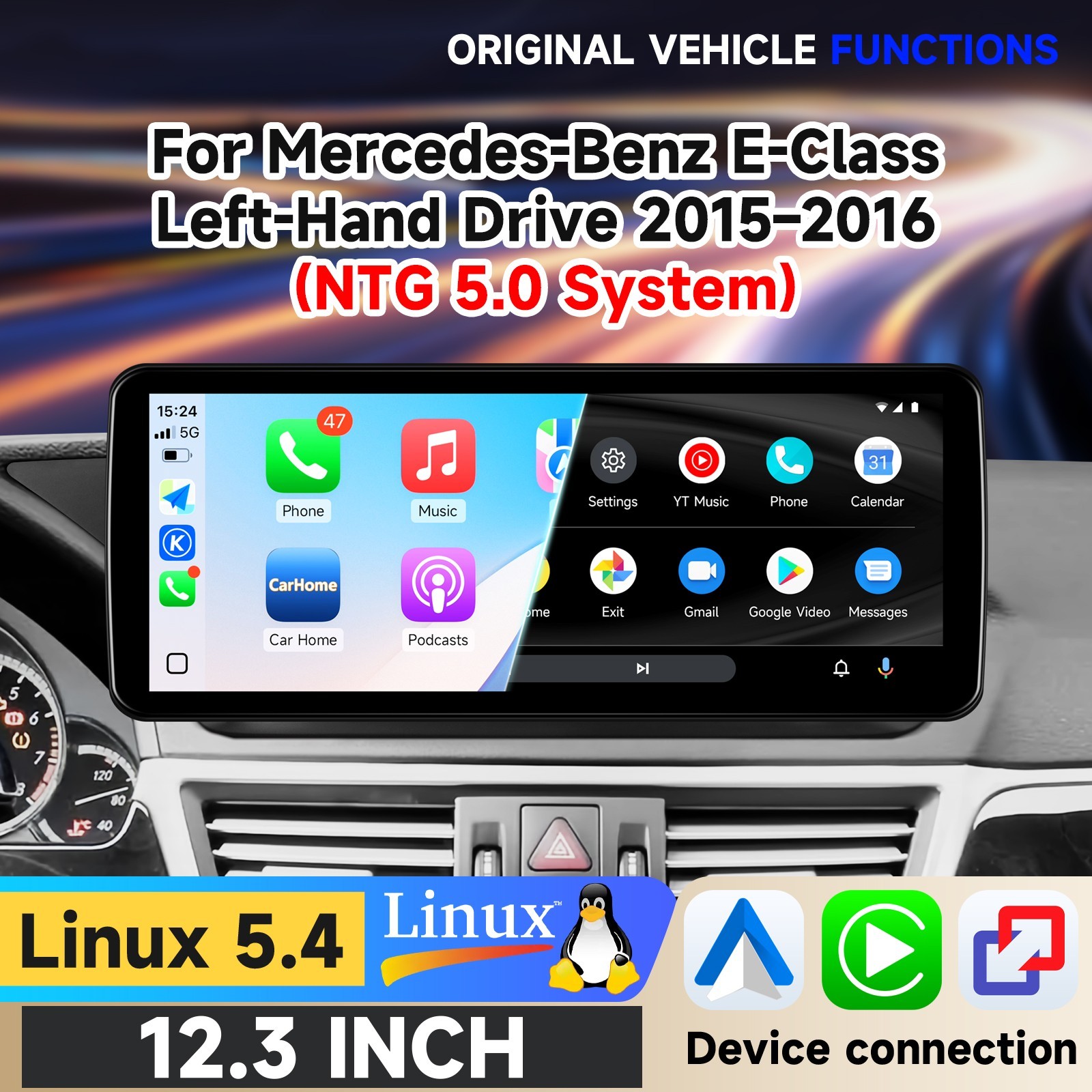 Ultra Thin 12.3''Wireless Carplay Touchscreen For Mercedes E Class W212 NTG 5.0