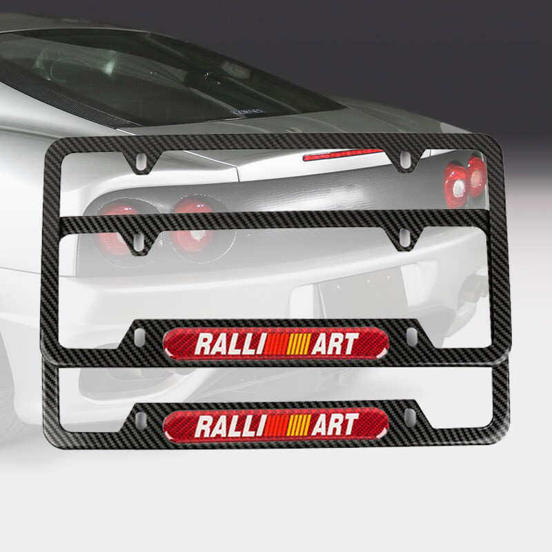 X2 RALLIART Chrome Stainless Steel License Plate Frame Carbon Fiber Emblem X2 RALLIART Chrome Stainless Steel License Plate Frame Carbon Fiber Emblem
