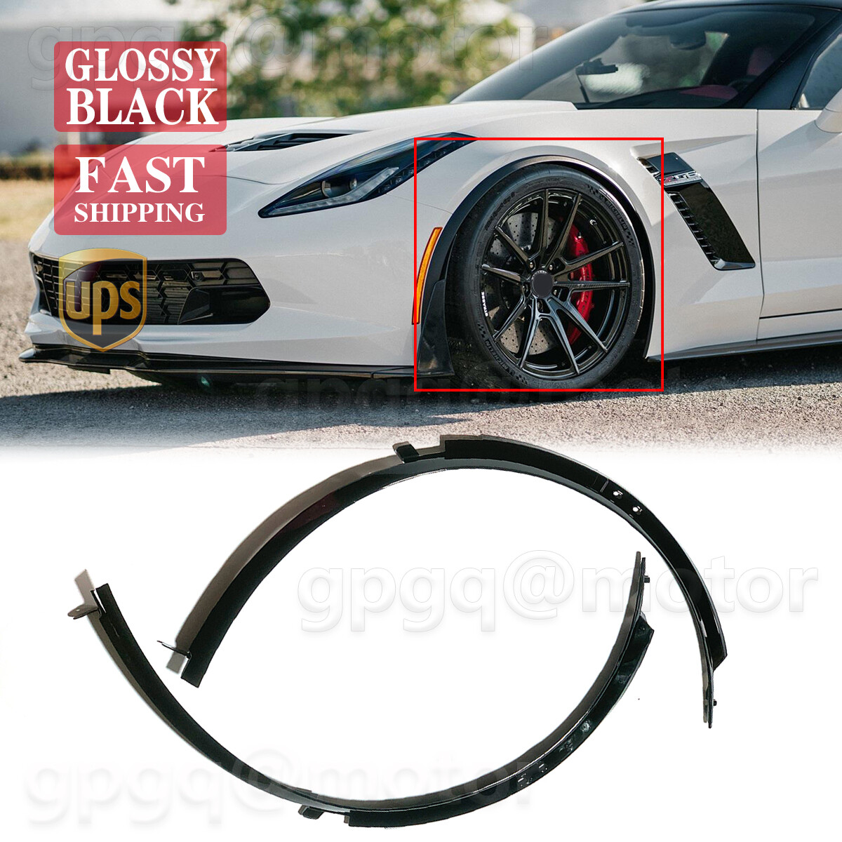 For Corvette C7 2014-2019 Glossy Black Front Wheel Trim Fender Flares Extensions