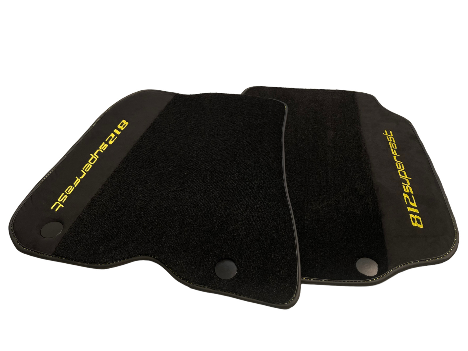 Black Floor Mats For Ferrari 812 Superfast With Alcantara Leather Yellow Logo
