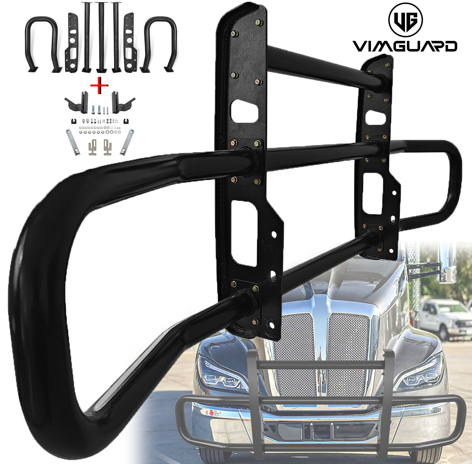 Front Deer Guard Grille Bumper Protector w/Bracket For Kenworth T680 2022-2024