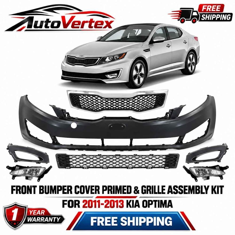 Front Bumper Cover Primed & Grille Assembly Kit For 2011-2013 Kia Optima