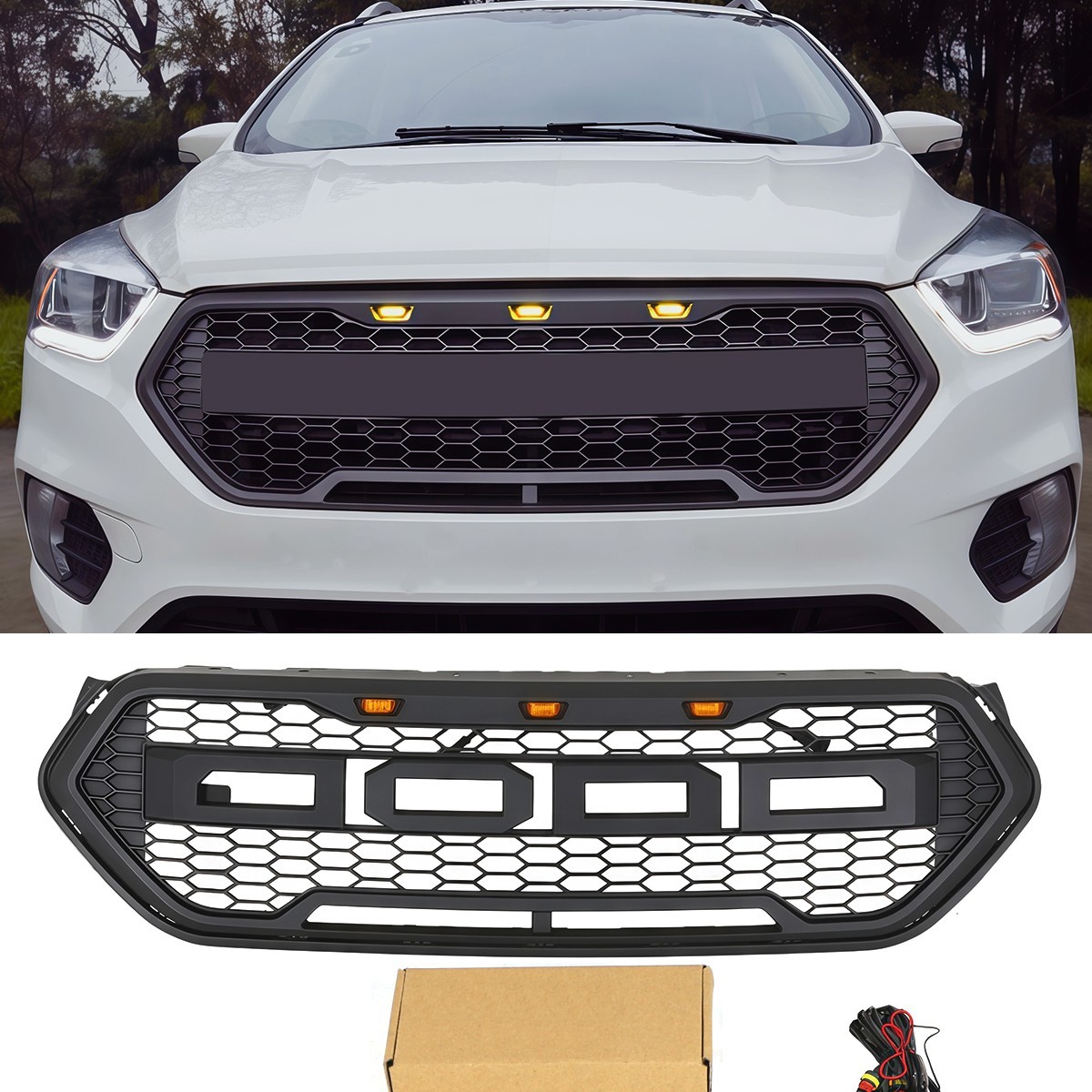 Black Front Grille Fits For Ford Escape Kuga 2016 2017 2018 2019 Grill W/Light Black Front Grille Fits For Ford Escape Kuga 2016 2017 2018 2019 Grill W/Light