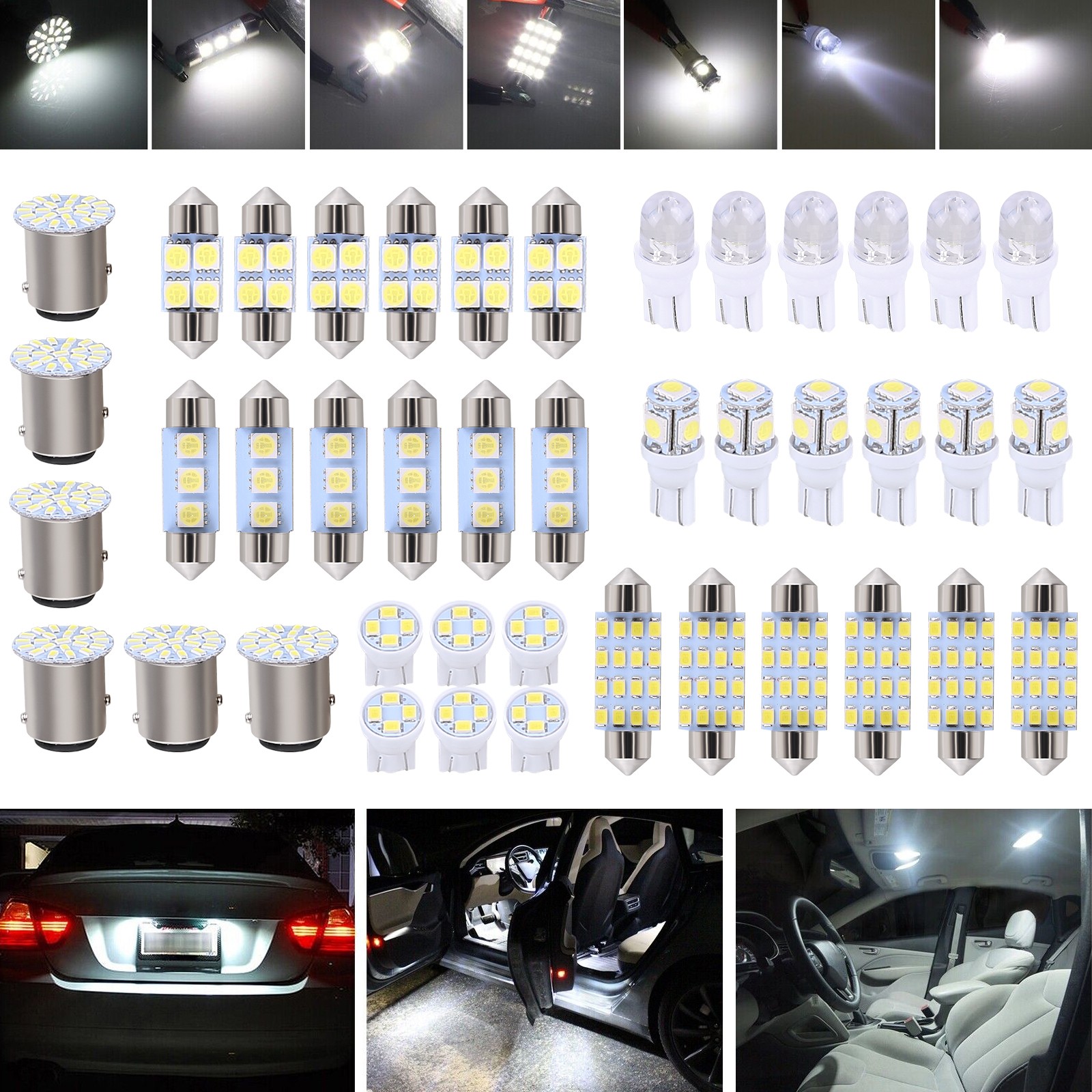 White 42PCS Car Interior Combo LED Map Dome Door Trunk License Plate Light Bulbs