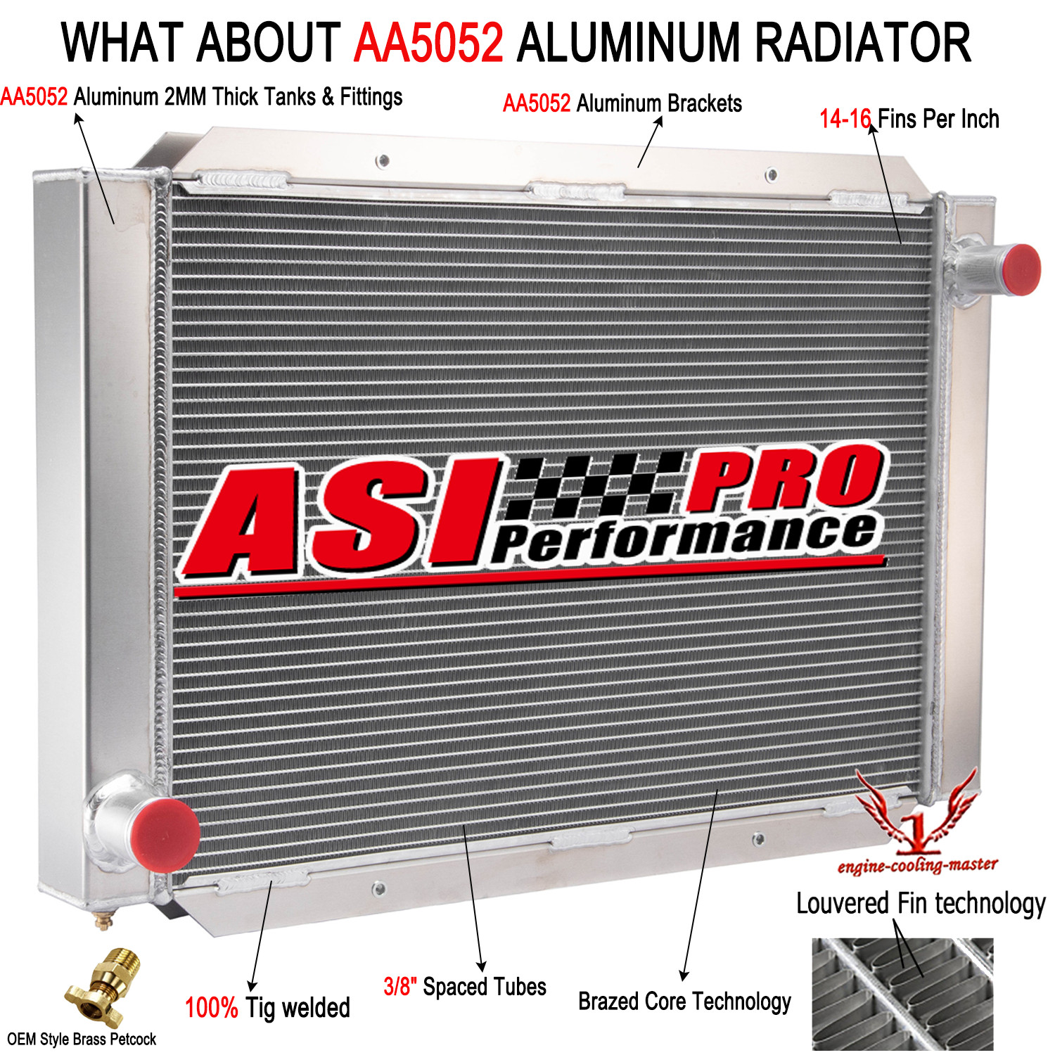 209000 Universal 4 Row AA5052 Aluminum Airboat Radiator 31''W x 21''H ASI 209000 Universal 4 Row AA5052 Aluminum Airboat Radiator 31''W x 21''H ASI
