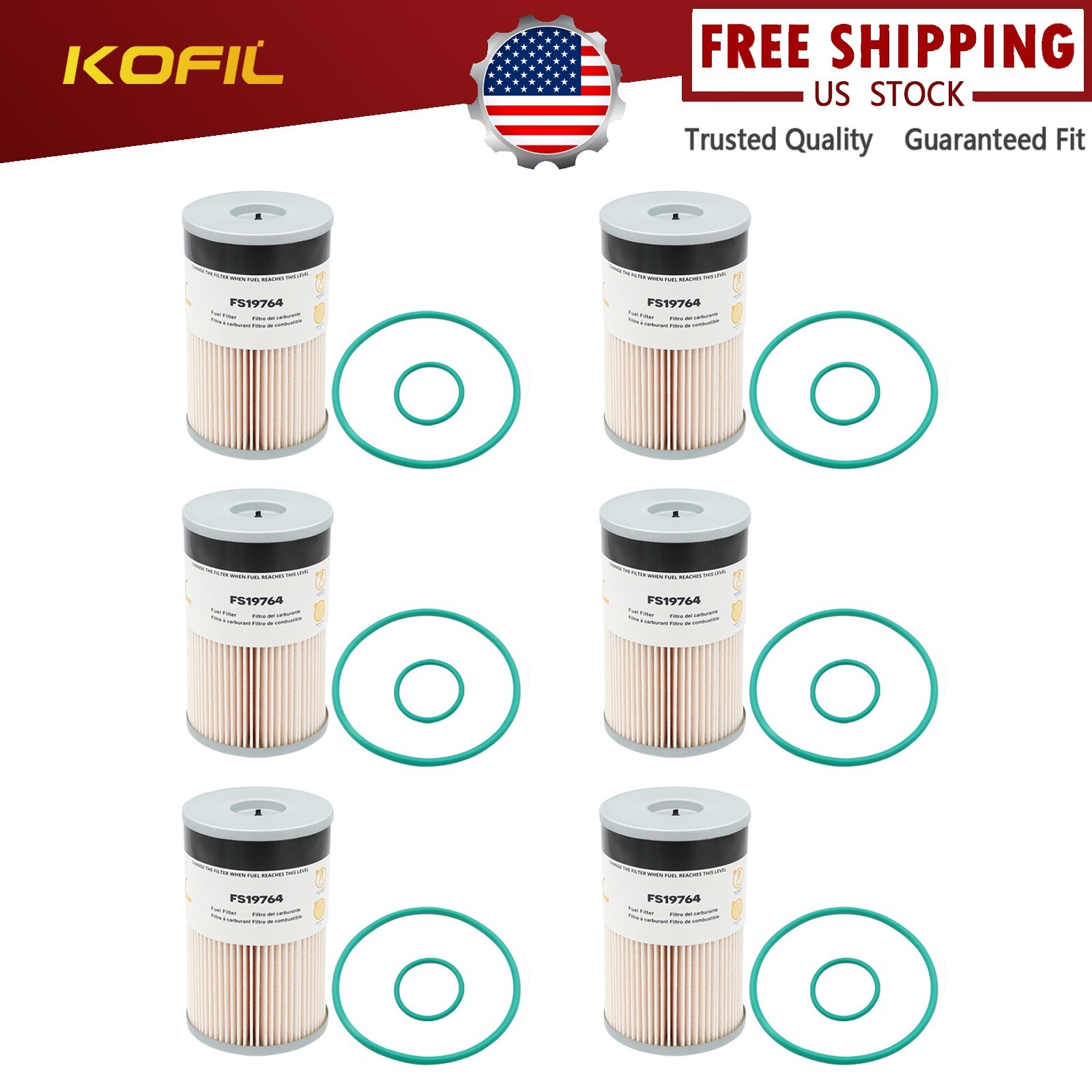 6x FS19764 for Fleetguard Fuel Filter with Water Separator Cummins CA STOCK