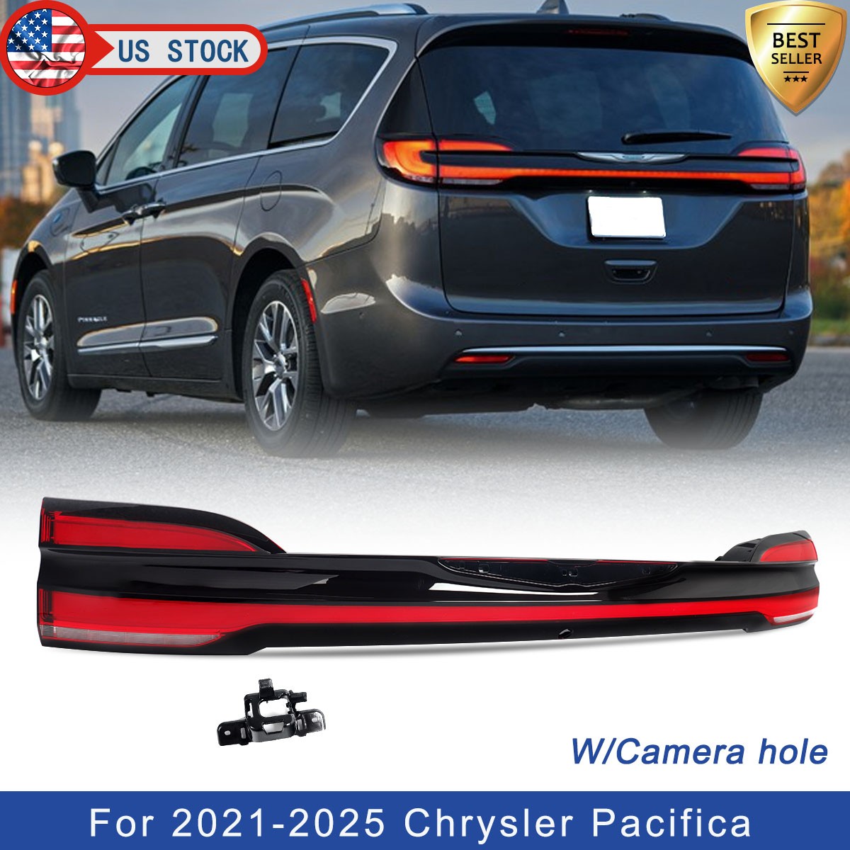 For 2021-2025 Chrysler Pacifica Rear LED Tailgate light w/Camera hole 68645935AA For 2021-2025 Chrysler Pacifica Rear LED Tailgate light w/Camera hole 68645935AA