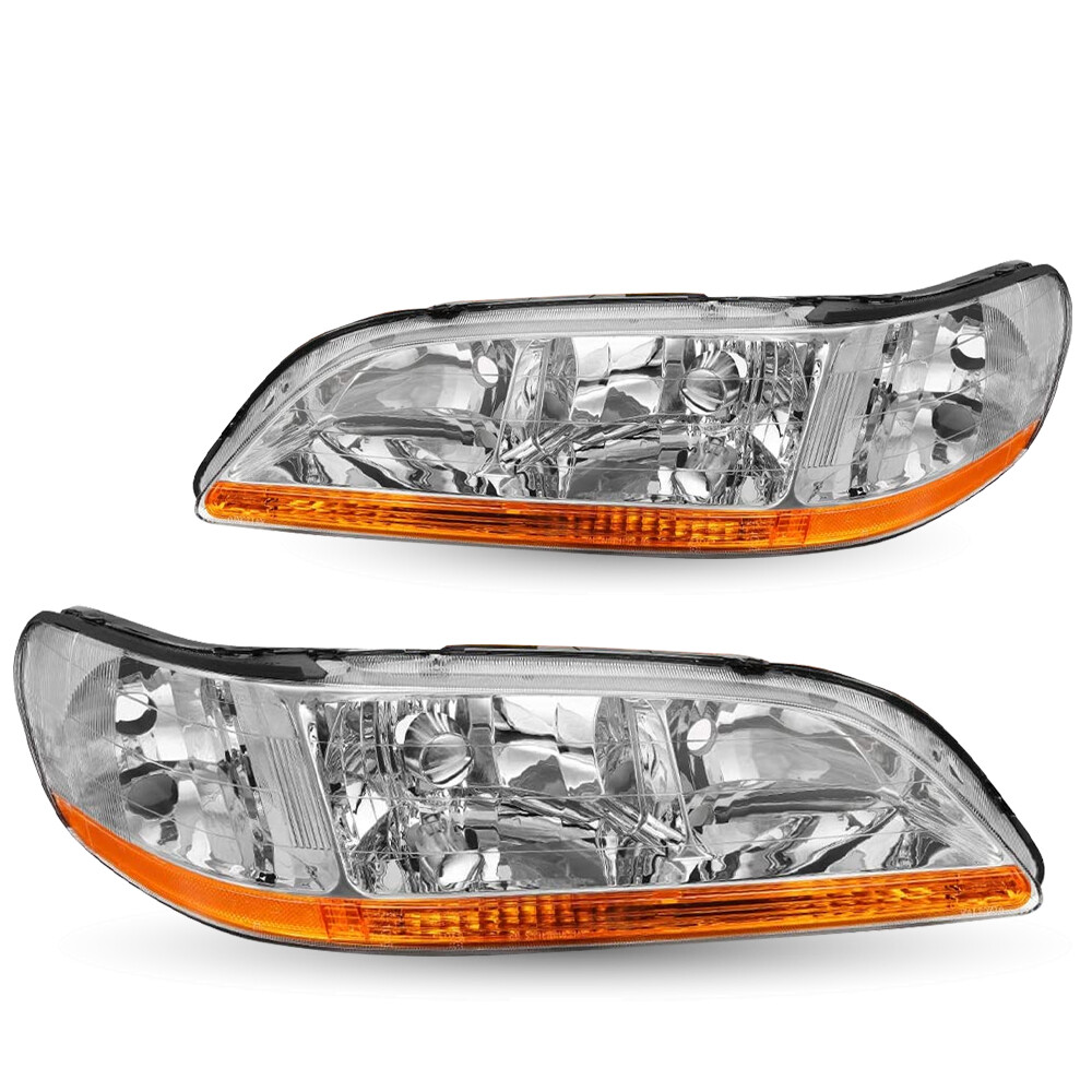 For 98-02 Honda Accord Chrome Amber Headlights Assembly Pair 1998-2002