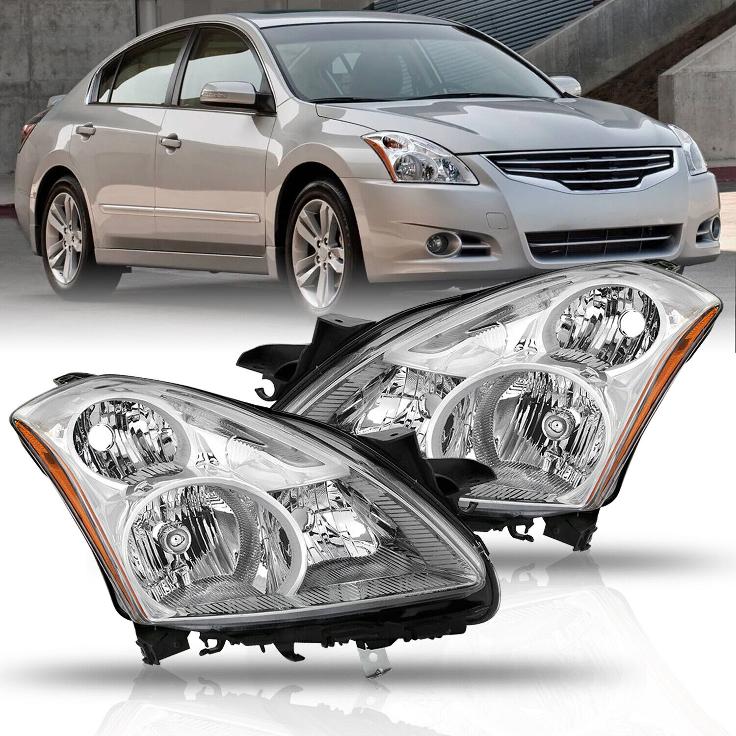 For 2010 2011 2012 Altima Sedan Chrome Headlights Headlamps 13-15 Left+Right