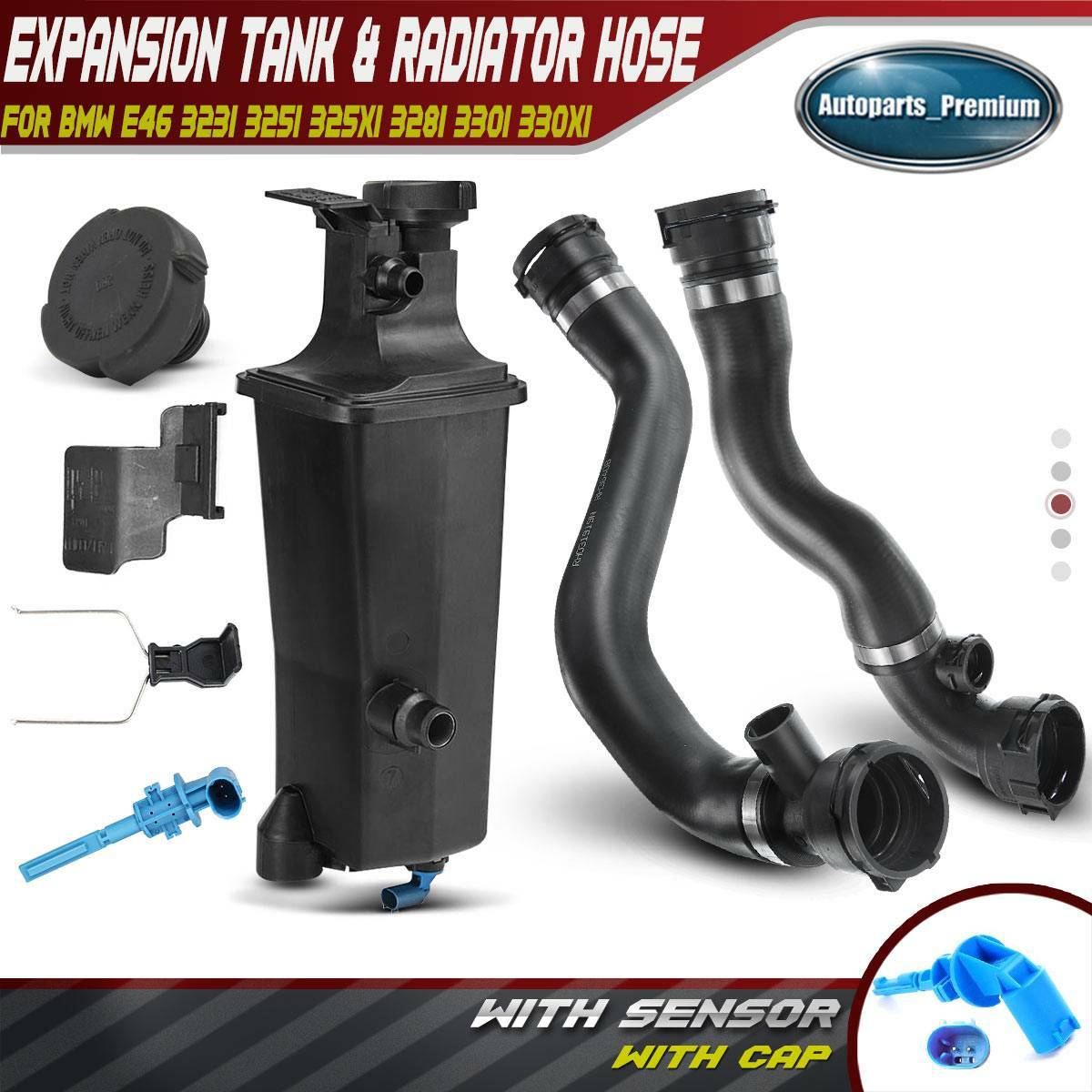 3x Upper & Lower Coolant Reservoir Expansion Tank Radiator Hose Kit for BMW E46