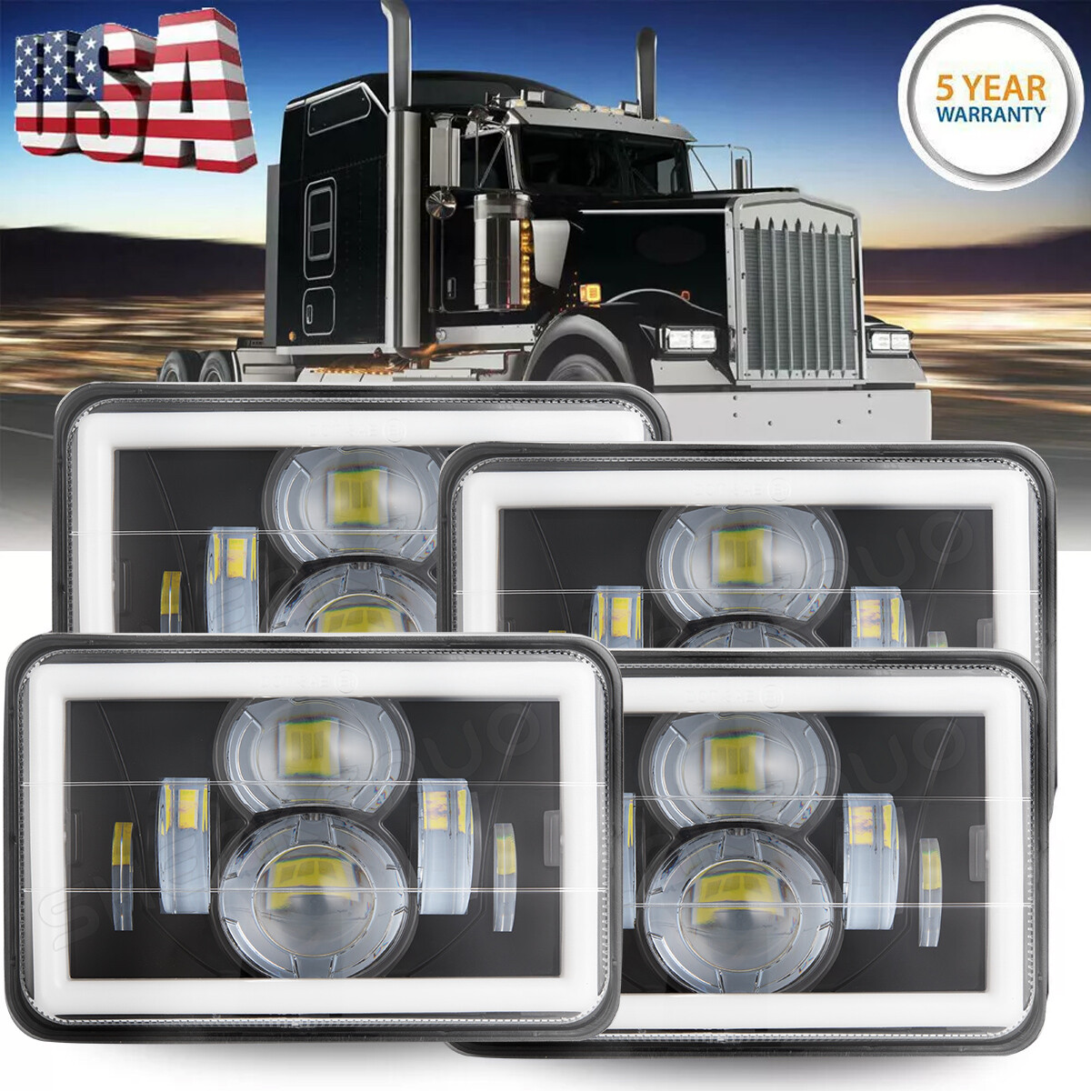4X DOT 4x6\'\' LED Headlights for Kenworth T800 T400 T600 W900B Classic 120/132 HK