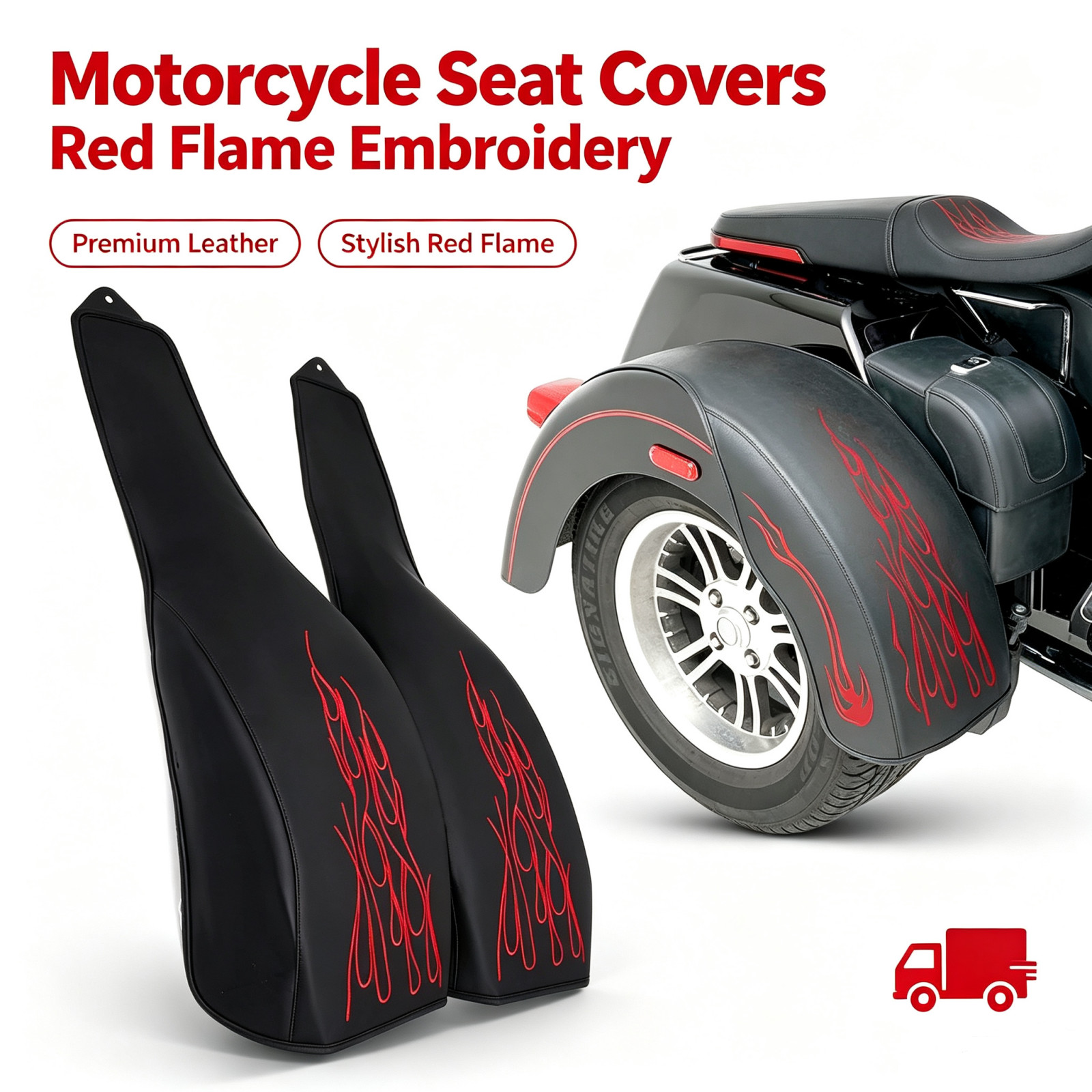PU Leather Flame Rear Trike Fender Bra for Harley Tri Glide Ultra Classic Red