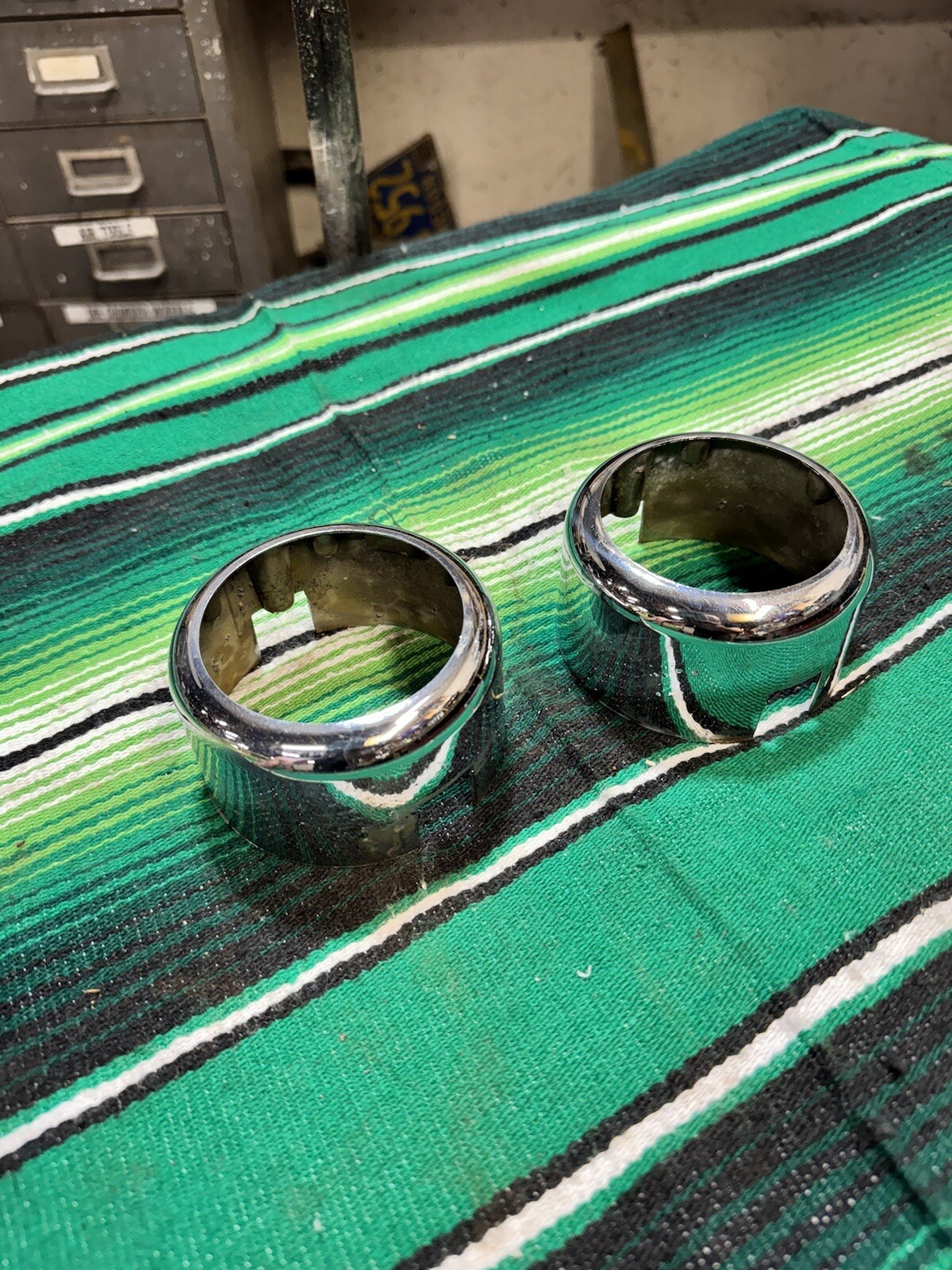 1949 Chevrolet Original Pair Grille Turn Signal park light housings Trim Bezels