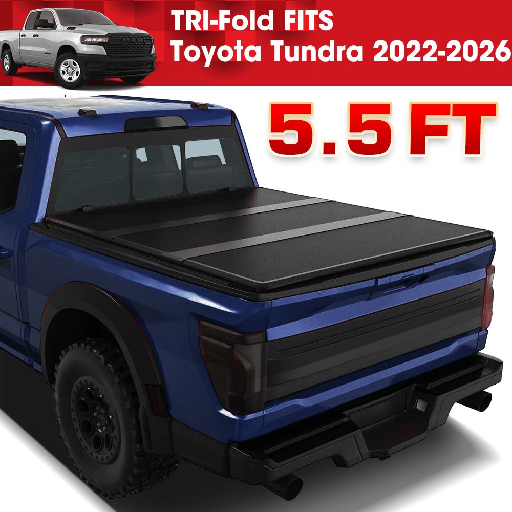 5.5FT 3-Fold Hard Truck Bed Tonneau Cover For 2022-2026 Toyota Tundra Waterproof