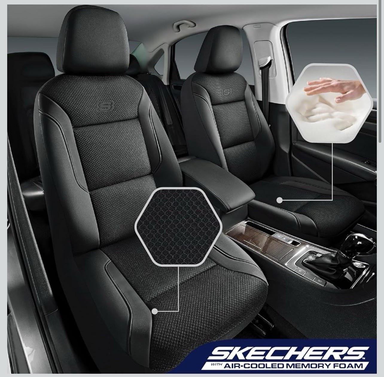 Skechers Memory Foam Car Seat Covers, Air Cool Mesh Thick Seat Covers -Black