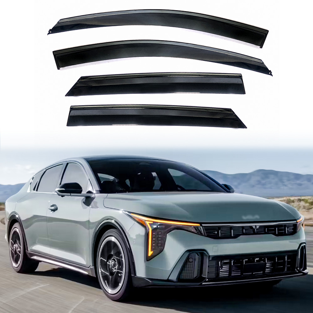 4Pcs Tape-on For KIA K4 2025+ Rain Guards Window Visors PC Stainless Steel Trims