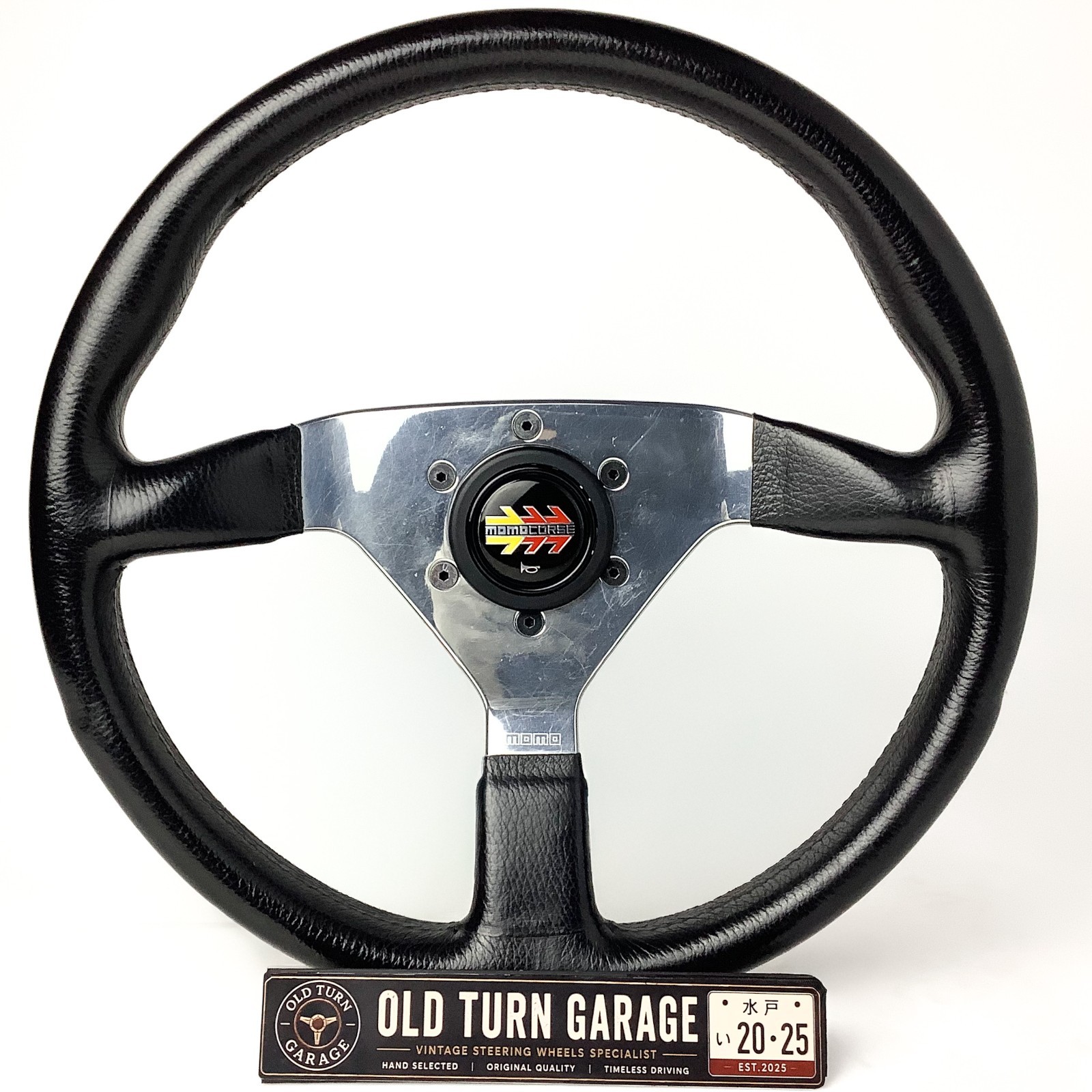 MOMO VELOCE Steering Wheel 340mm Black Leather Polished Spokes Oct 1995 Vintage