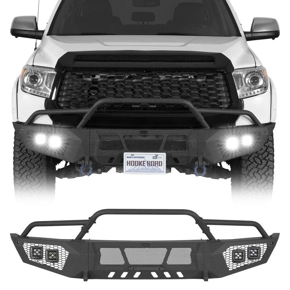 Texture Black Steel Front Bumper w/ LED Spotlights For Toyota Tundra 2014-2021