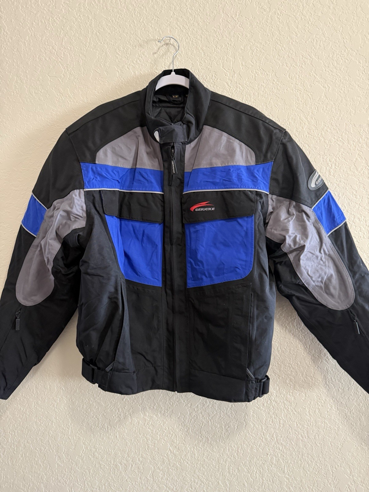 Gericke Men’s Motorcycle Jacket Black/Blue Size LT Padded Zip Up Riding Gear Gericke Men’s Motorcycle Jacket Black/Blue Size LT Padded Zip Up Riding Gear