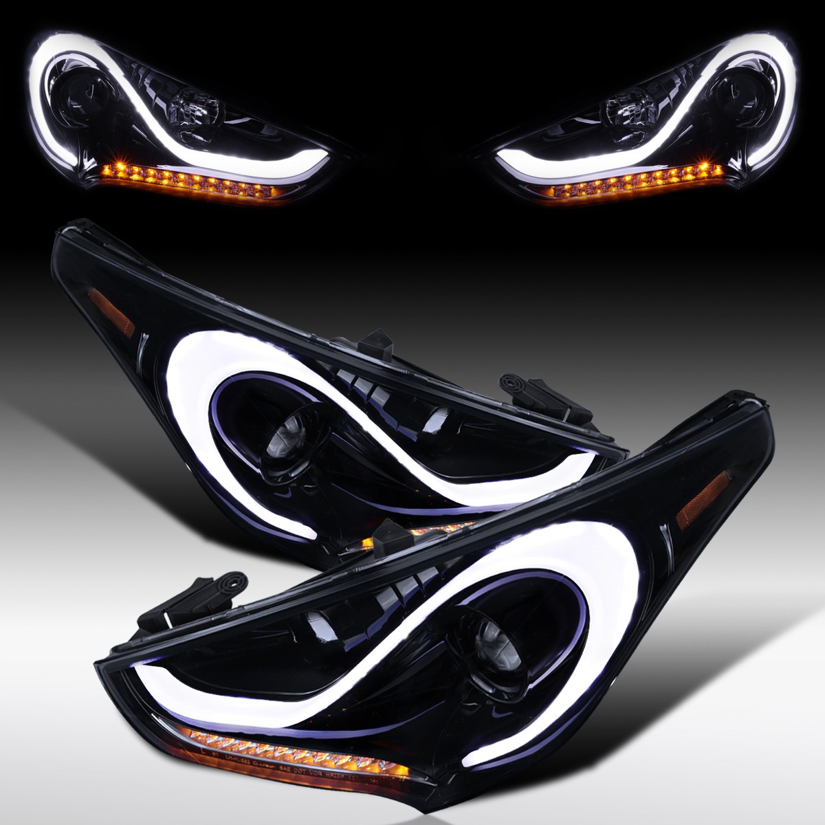 Fit 2012-2017 Hyundai Veloster Black Smoke Projector Headlights LED Sequential Fit 2012-2017 Hyundai Veloster Black Smoke Projector Headlights LED Sequential