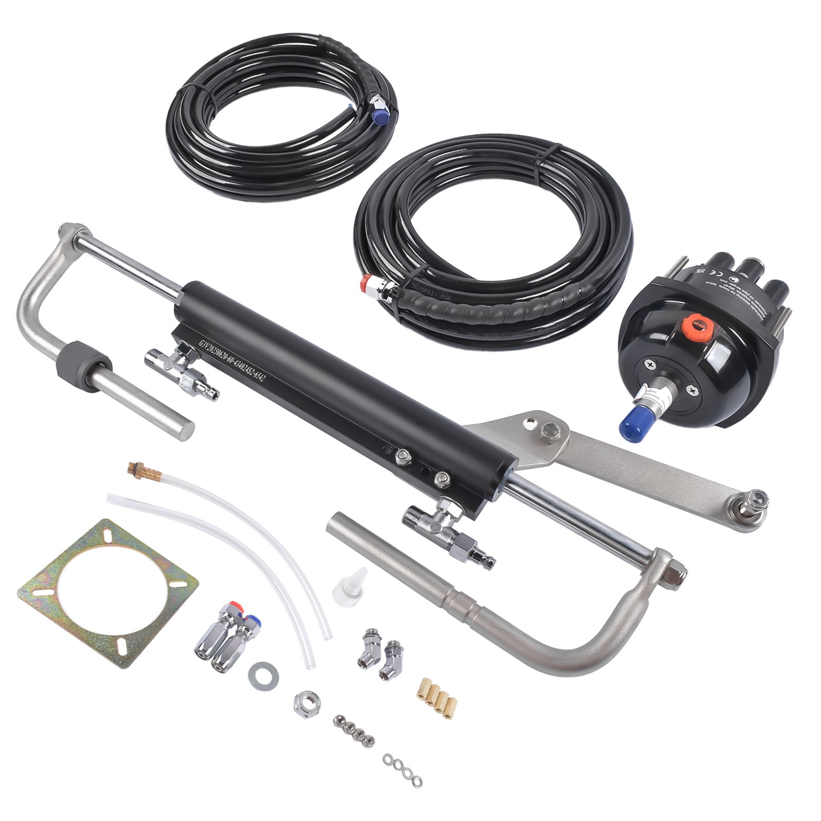 90HP Hydraulic Boat Steering Kit Outboard Marine 2x24ft Hoses & Helm Cylinder