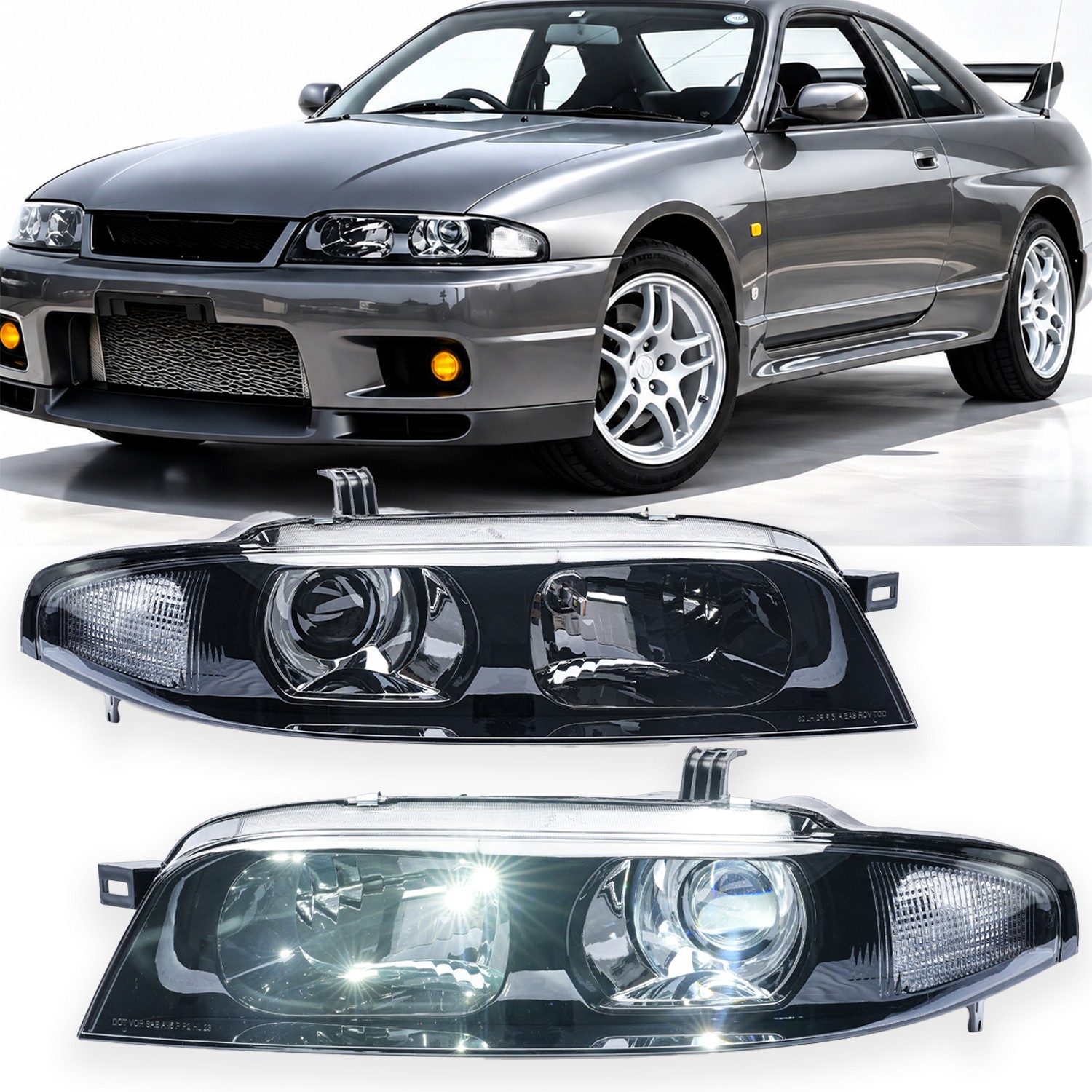 Pair LED Headlights For Nissan Skyline GT-R GTR R33 1995-1998 Front Lamp w/Bulbs