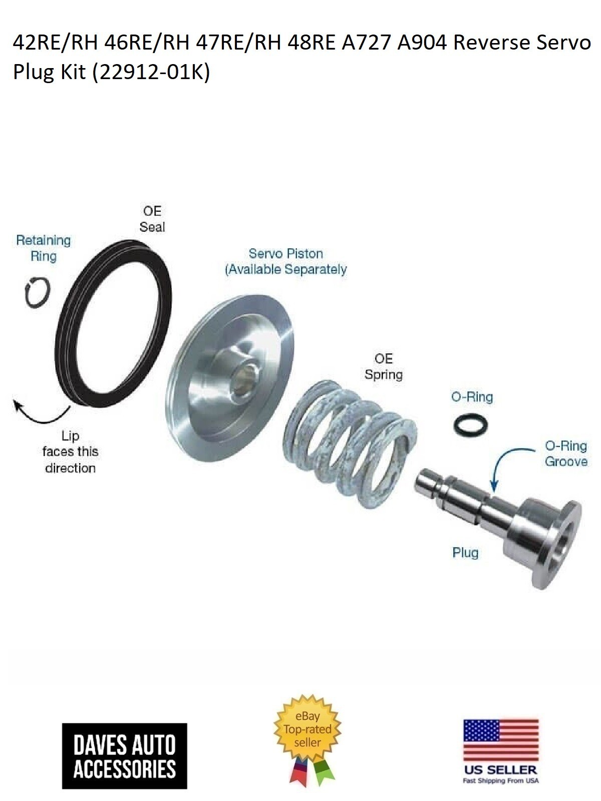 42RE/RH 46RE/RH 47RE/RH 48RE A727 A904 Reverse Servo Plug Kit (22912-01K)