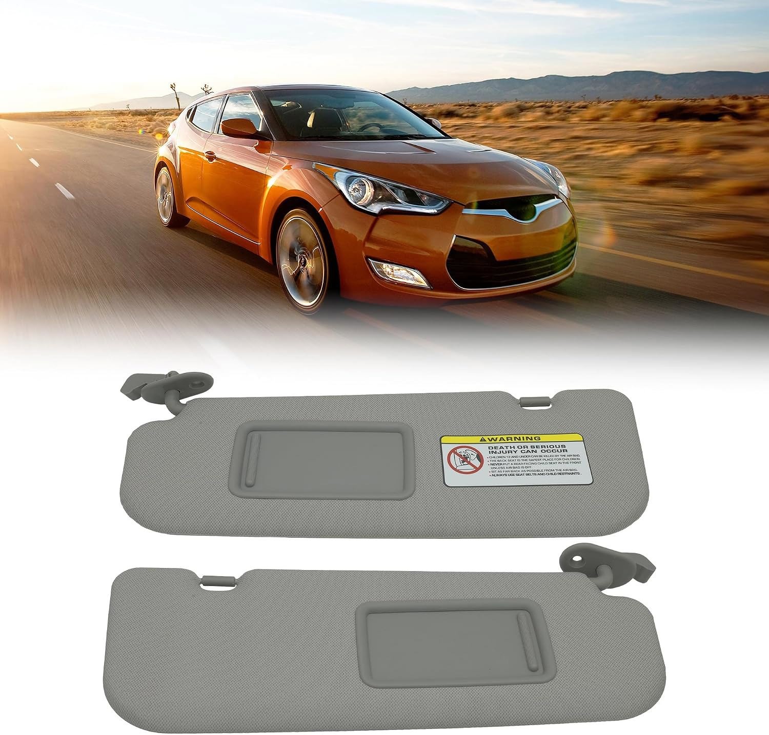 Gray Pair Driver & Passenger Side Sun Visor Set For Hyundai Veloster 2012-2015