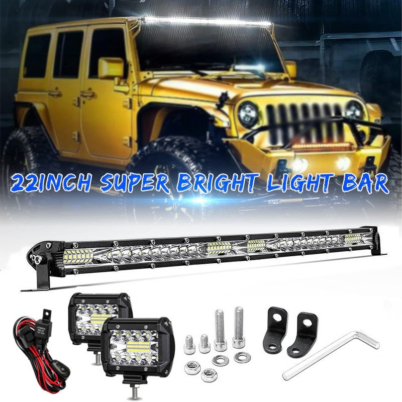 22inch LED Light Bar Spot Flood Combo+4inch Pods Offroad For Jeep Truck+Wiring..