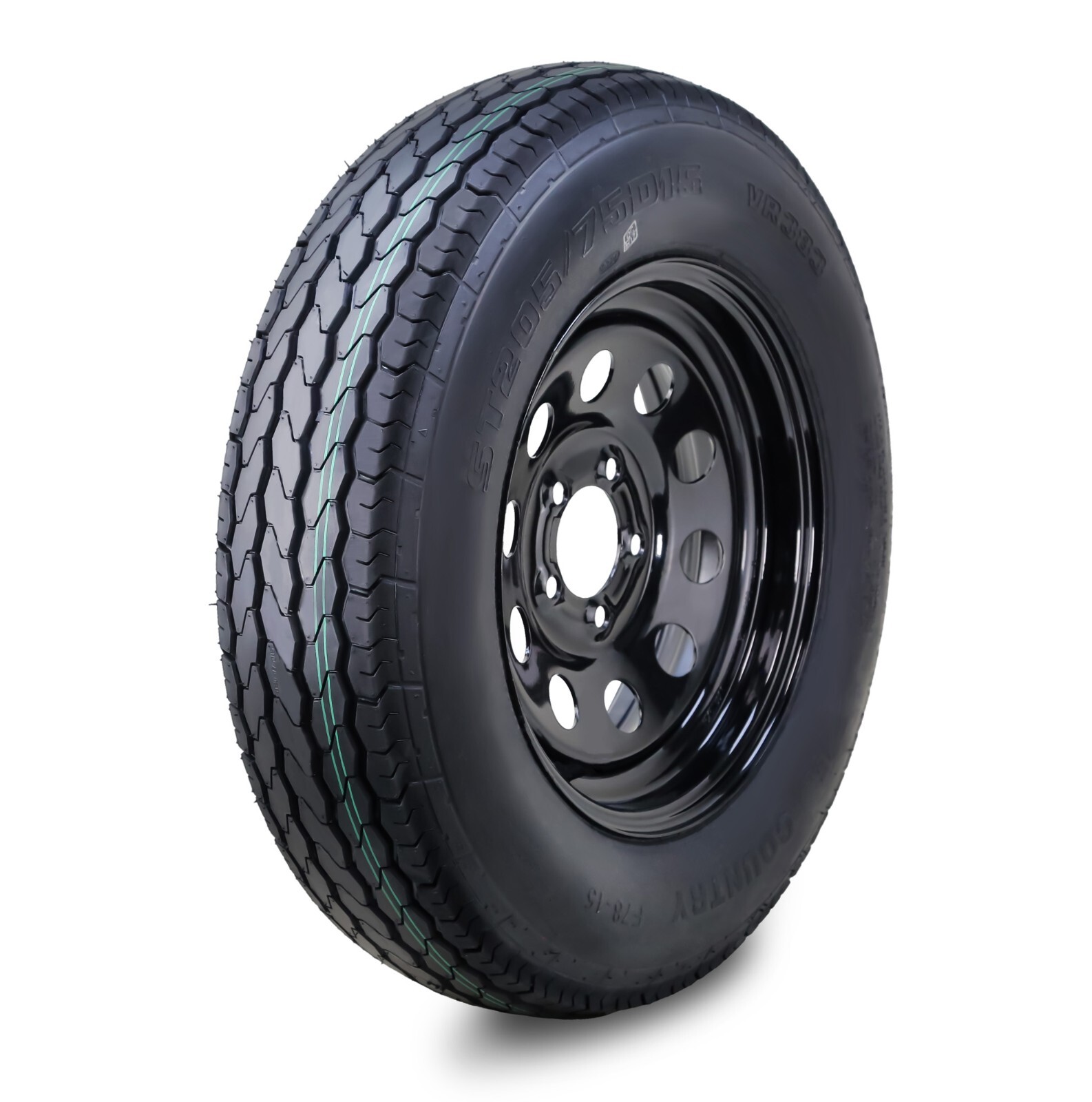 Free Country Trailer Tire Assembly ST205/75D15 6-Ply Black Mod Rim 5 Lug on 4.5\