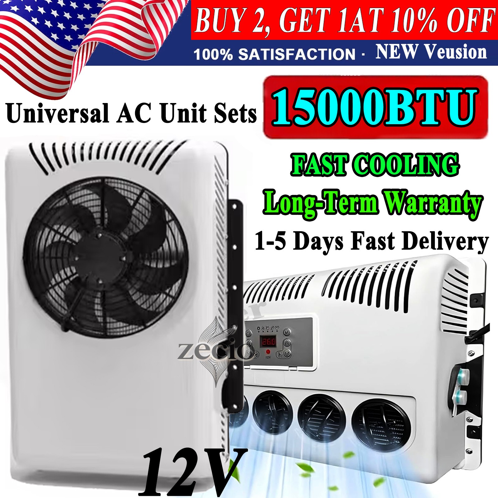 12V Split 15000 BTU Truck Cab Air Conditioner AC Fits Semi Trucks RV Caravan Bus