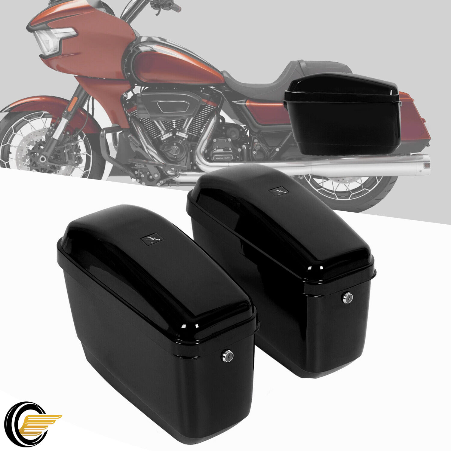 Black Motorcycle Hard Saddle Bags Side Box For Harley Honda Yamaha Universal