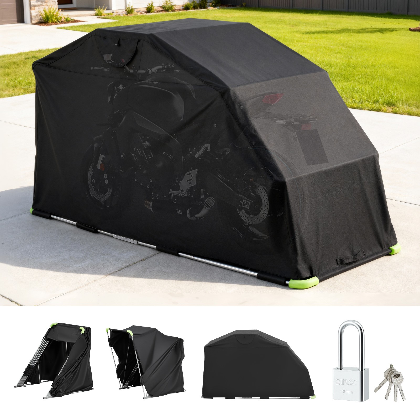VEVOR Motorcycle Storage Shelter Flip-Up Garage Tent with Lock 110x43x63 in