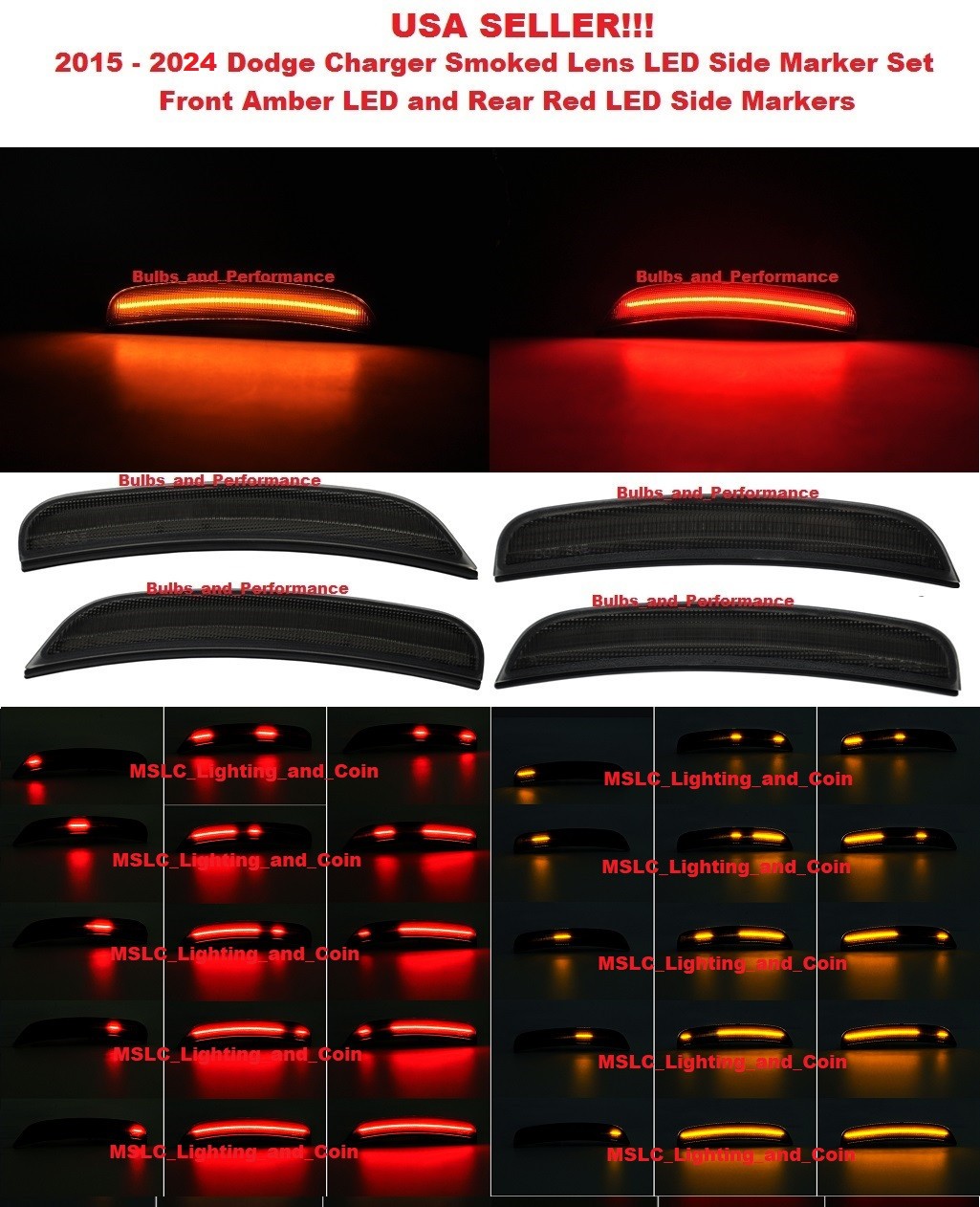SMOKED LENS LED SIDE MARKER LAMPS w/ STARTUP ANIMATION for 2015-24 DODGE CHARGER