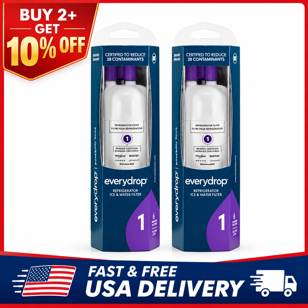 2 Pack EDR1RXD1 9081 Refrigerator Water & Ice Filter Replacement | US STOCK 2 Pack EDR1RXD1 9081 Refrigerator Water & Ice Filter Replacement | US STOCK