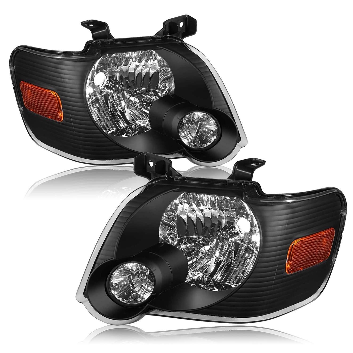 For 2006-2010 Ford Explorer Black Amber Halogen Headlights Lamps Assembly Set For 2006-2010 Ford Explorer Black Amber Halogen Headlights Lamps Assembly Set