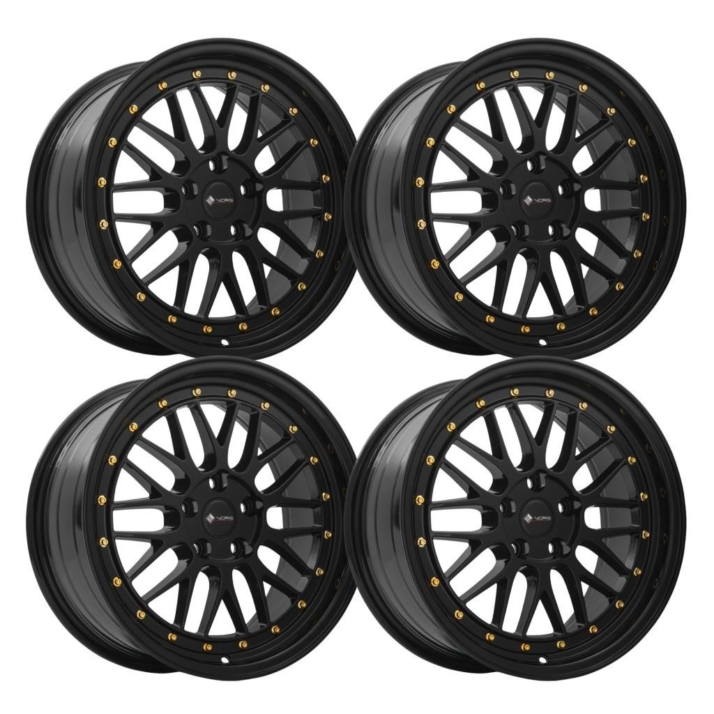 (Set-4) Vors VR8 17x8 4x114.3 Gloss Black 35mm Wheels Rims 17 Inch