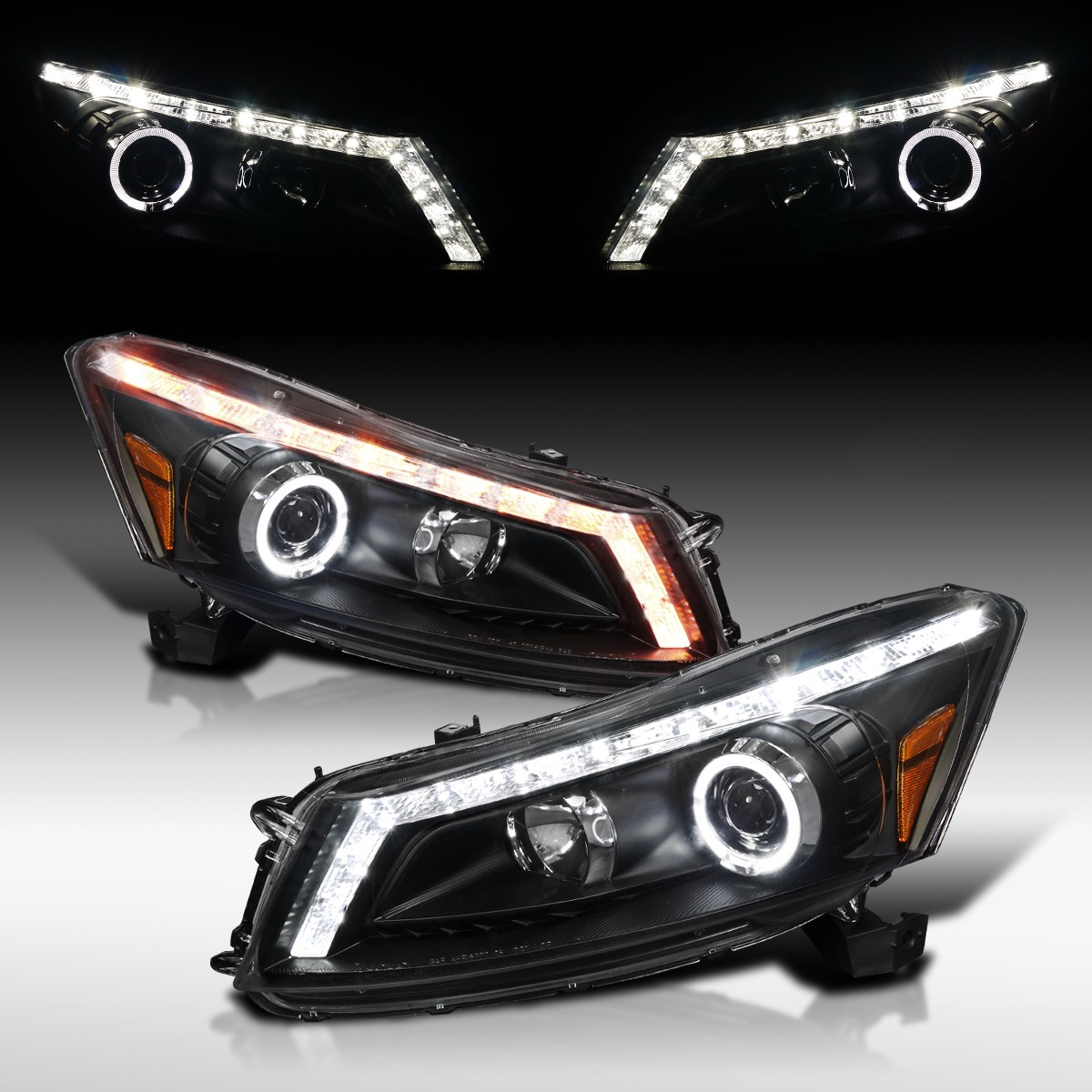 Fit 2008-2012 Honda Accord Sedan 4Dr Black LED Halo Projector Headlights Lamps Fit 2008-2012 Honda Accord Sedan 4Dr Black LED Halo Projector Headlights Lamps