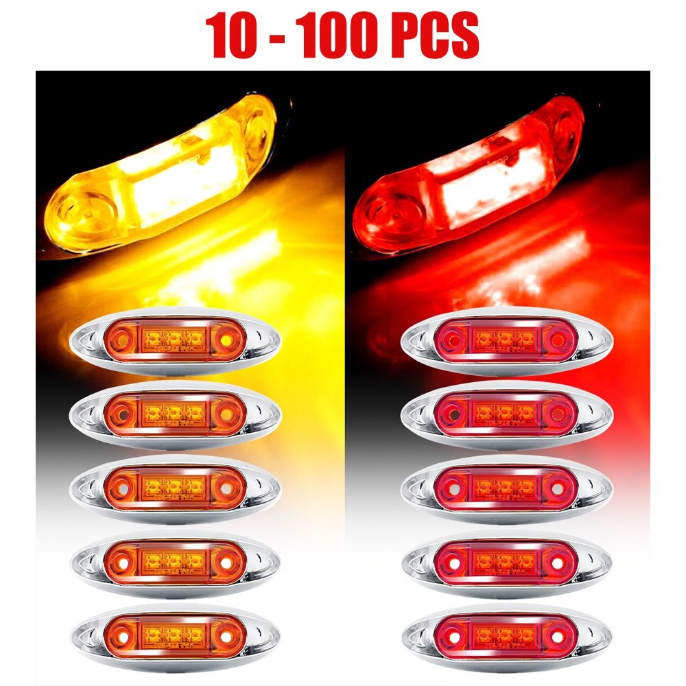 10-100X LED Red&Amber Signal Stop Side Marker Light For Trailer Truck Waterproof